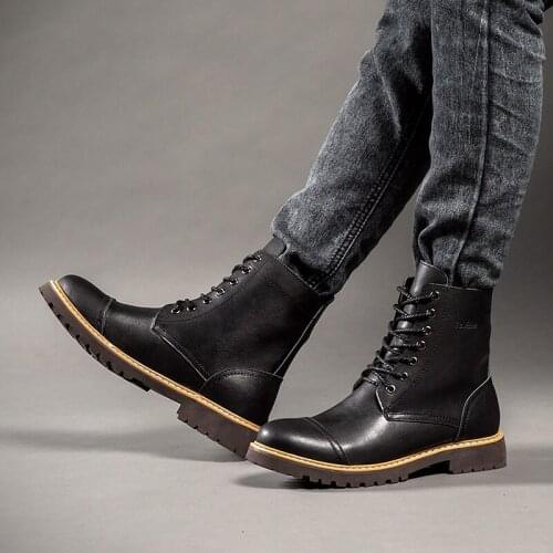 Genuine Leather Autumn Spring Men Shoes Outdoor Boots Men Winter Casual Warm Lace Up Snow Boots for Men 46 Plus Size Masculino