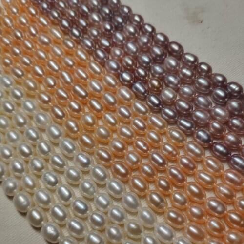 Natura Freshwater Pearl Choker Necklace 6mm Rice Shaped Beads 36cm Fashion Single Strand DIY Jewelry