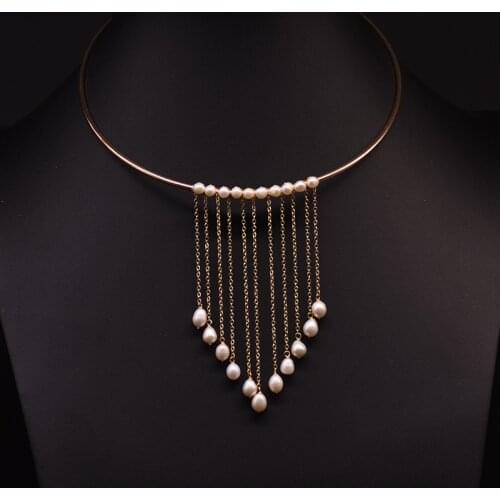Handmade Natural Fresh Water Pearl Tassel Choker Necklace Pendant For Women Girl Wedding Engagement Bib Collar Necklace Jewelry