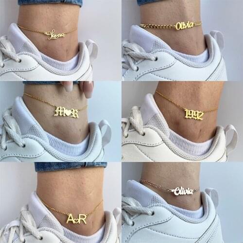 Personalized Customization Year of Birth Name Stainless Steel Anklet Bracelet Jewelry Letter Anklet Summer Beach Womens Gift