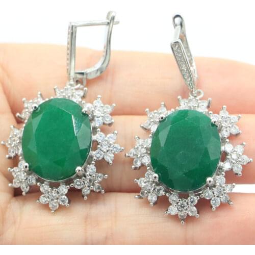 40x20mm New Statement Jewelry Long Created London Blue Topaz Bright Zircon Womans Silver Earrings