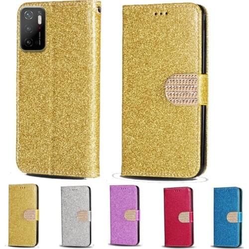 Luxury Glitter Diamond Flip Leather Wallet Phone Case For Xiaomi PocoPhone Poco M3 Pro Phone stand function cover with card slot