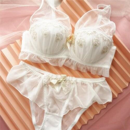 Luxury Push Up Bralette Lingerie Lolita Wedding Lounge Underwear Women Set Japanese Sexy See Through Lace Bra Sets Embroidery