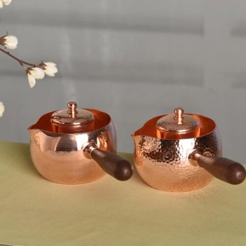 Handcraft Pure Copper Teapot Kettle Coffee Tea Pot with Handle Water Boiler Hammer Pattern Drinkware