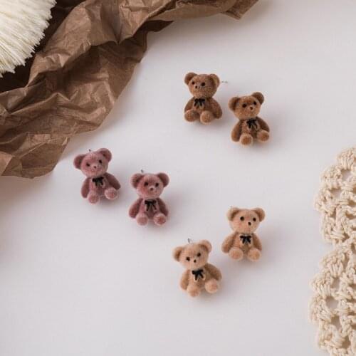 Bear Dangle Earrings Personalized Cute Lovely Style Beige Pink Brown Flocking Animal Earrings For Women Girls Fashion Jewelry