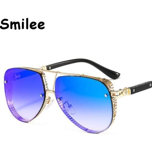 Retro Sunglasses Men Gradient Blue Mirror Double Bridge Sun Glasses For Men Metal Grid Steampunk Glasses Lunette Soleil Homme