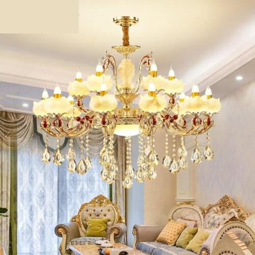 Modern Zinc Alloy Chandelier lighting Living Room Candle Lamp Luxury Jade Crystal chandeliers pendant bedroom glass lights
