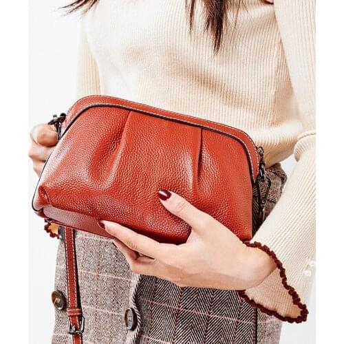 Women bag Genuine Leather Bucket Shoulder Bags Casual Ruched Flaky clouds purses and handbags vintage bag simple style Mori girl