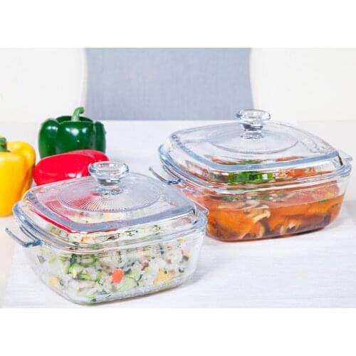 800/1200ml Heat-resistant tempered glass bowl household transparent microwave oven with lid double ears steaming soup bowl