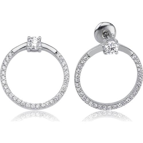 Valori Jewels Slim Round, Zirconia White Gemstone, Rhodium Plated, Sterling Silver Earrings