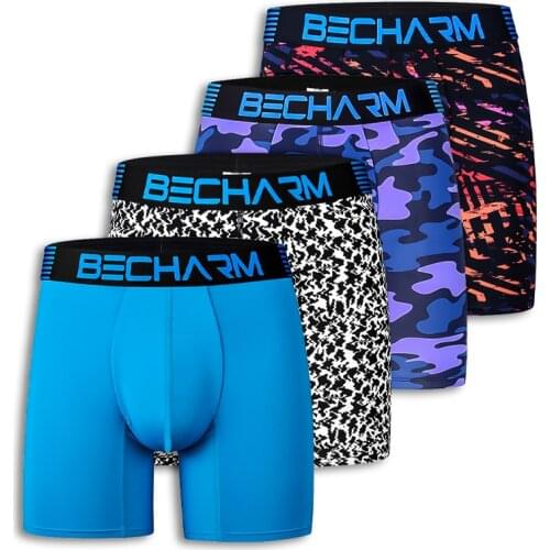 New 4pcs/set Mens Boxers Panties Nylon Sports Shorts for Men Briefs Set Long Gay Sexy Underwear Camouflage Solid Color Clothing