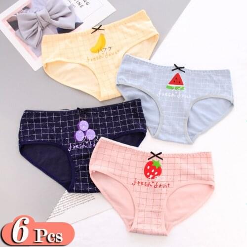 6Pcs/Lot Cartoon Girl Cute Underwear Women Fruit Kawaii Panties Soft Physical Cotton Panties Seamless Briefs Female Lingerie Set