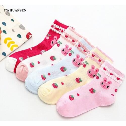 YWHUANSEN 3-12 Yrs 2020 Cute Rabbit Mesh Socks For Girls Summer Thin Mesh Childrens Socks Soft Cotton Toddlers Strawberry Socks