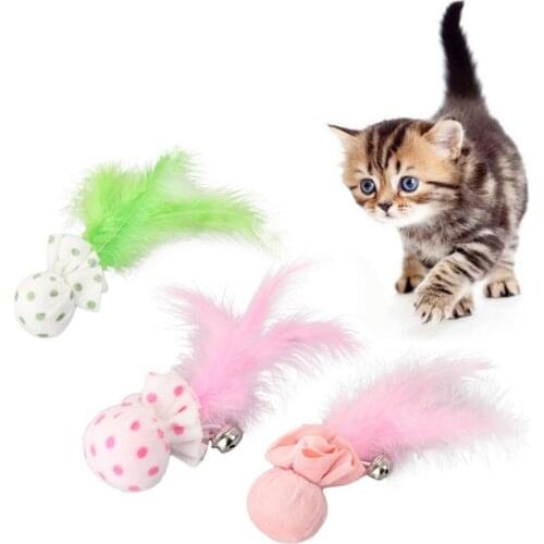 Funny Pet Cat Kitten Scratch Feather Sound Bell Ball Play Chew Interactive Toy