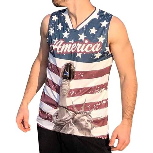 Womens Independence Day Print O-Neck Sleeveless Sexy Blouse Vest Tank Tops