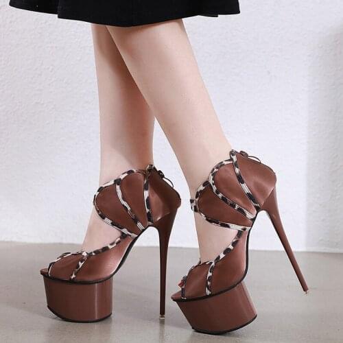 2020 summer new sandals female thick with crystal high heels fish mouth mesh openwork ladies shoes 16cm sexy big size high heels