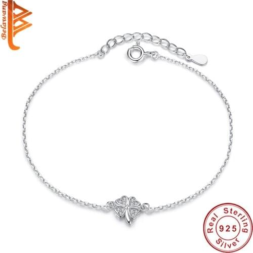 Luxury Forever Love Clover Heart Charm Bracelets Bangle For Women Fashion Jewelry Original 925 Sterling Silver Crystal Bracelet