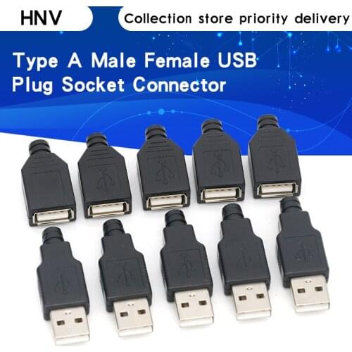 10pcs Type A Male Female USB 4 Pin Plug Socket Connector With Black Plastic Cover Type-A DIY Kits