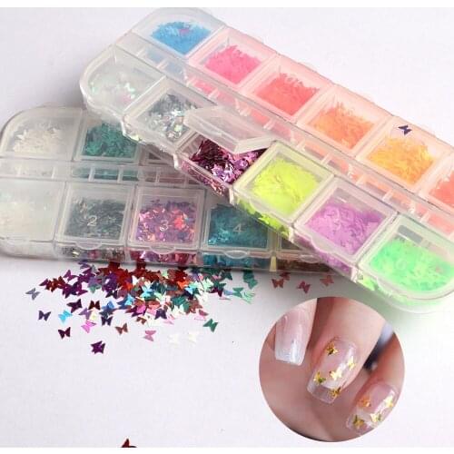 12 Color 3D Glitter Sequins Holographic Butterfly Nail Glitter Nail Glitter Sequins Laser Butterfly Nail Sequin