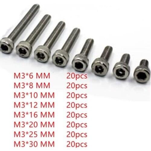 20pc M3*6mm/8mm/10mm/12mm/16mm/20mm/25mm/30mm M3 Stainless Steel Screws Allen Hex Socket Head Screw Bolt Fastener