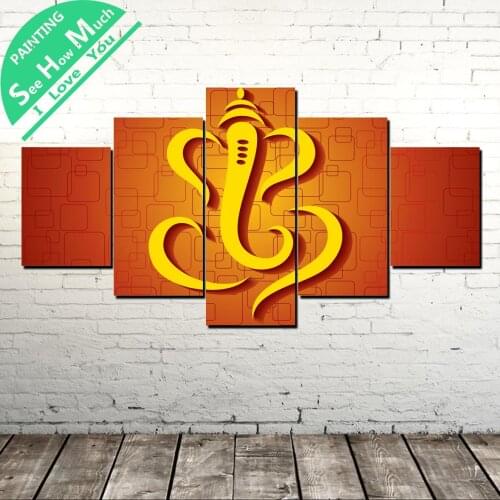5 Piece Gold ganesh Tradition Canvas Painting Wall Art Pictures Prints on Canvas Home Decor Wall Poster Decoration for Bedroom