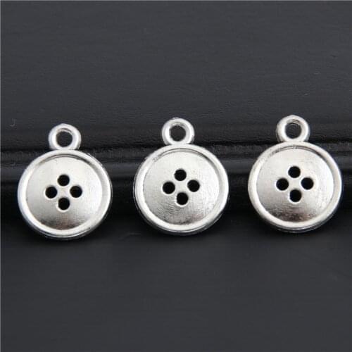 50pcs Silver Color Mini Clothes Button Pendant Charms Tailor Pendant Sewing Jewelry Finding Accessories Wholesale A2998