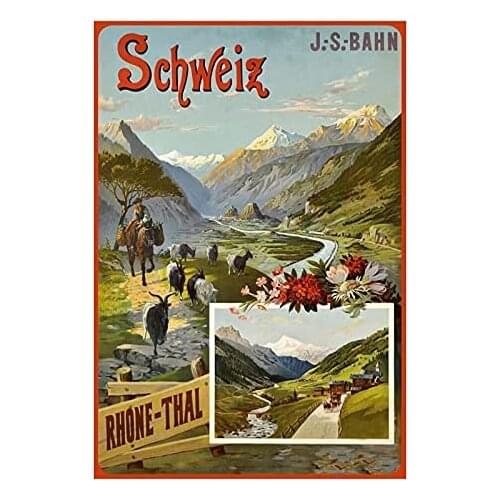 Bernice Blechschild Schweiz Rhone Thal Metallschild 20x30 cm Wanddeko Tin-Plate Sign, Multicoloured