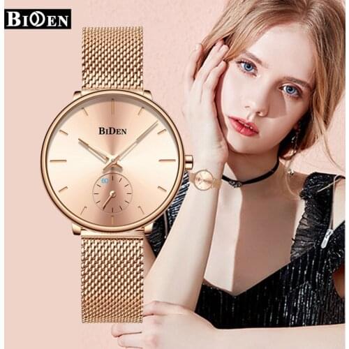 BIDEN Women Quartz Watch Ultra-thin Mesh Band Ladies Dress Wristwatch Bracelet Waterproof Female Clocks Gifts relogio feminino