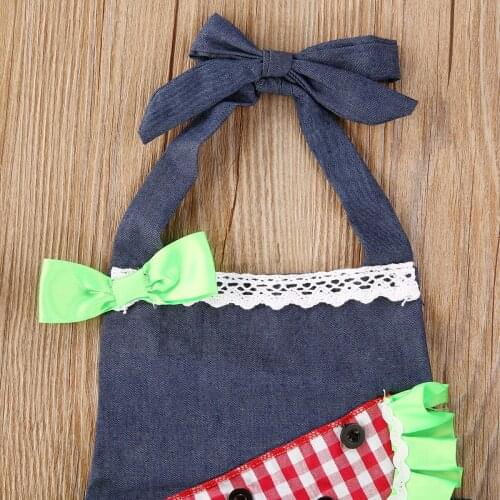 Summer Baby Girls Boys Bodysuits Watermelon Plaid Print Sleeveless Ruffles 0-18M Jumpsuits Headband With Bow 2pcs Outfits Sets
