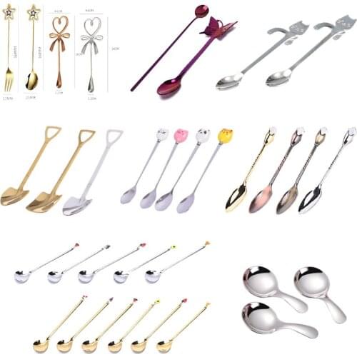 Flower Iron Type Design Tableware Round Head Spoon Fruit Pendant Coffee Spoon Korean Style Retro Creative Tea-spoon Tableware