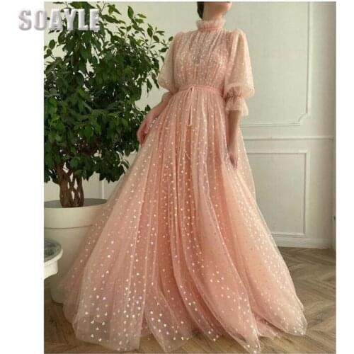 Prom Dresses Long for Teen Girl Party Dress Half Sleeves Hearty Plus Size 2021 Dress Formal High Neck Evenning Wear for Women