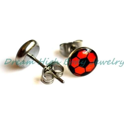 Football Earring Stud Ear Ring Nail Popular Jewelry 316L Stainless Steel Different Oil Design Hot Sale Orange color 8mm ball