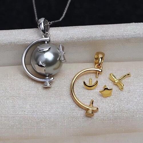 Globe New DIY Mount 925 Sterling Silver Pendant Base Settings Mountings Findings Parts for Pearl Crystal Jade Agate 5pcs/lot