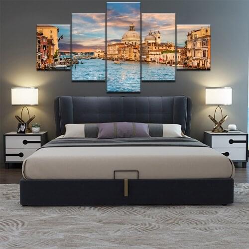 5 Piece Canvas Art Landscape Venice Italy Painting On Canvas Water City Skyline Pictures for Living Room Wall Decor