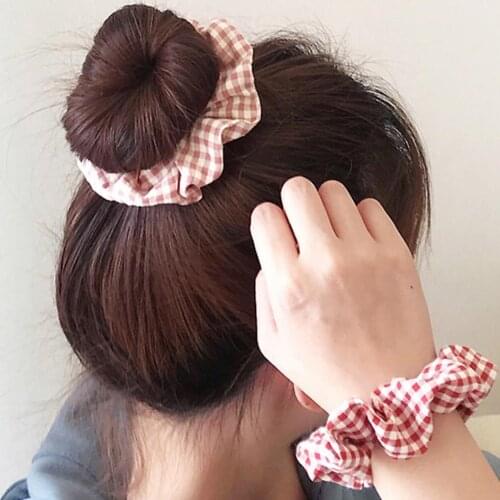 Korean Plaid Pattern Hair Ring Fabric Girl Scrunchie Ponytail Holder Elastic Hairband Hair Ties Rope Hair Bands