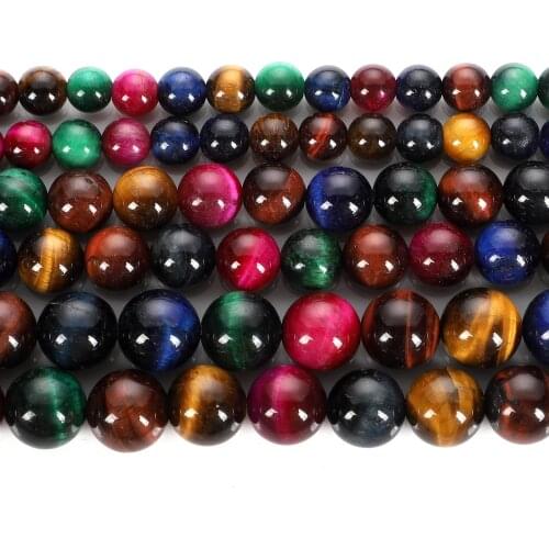 Colorful Tiger Eye Natural Stone Charm Round Loose Beads For Jewelry Making Finding DIY Necklace Bracelet Strand 4/6/8/10/12 MM