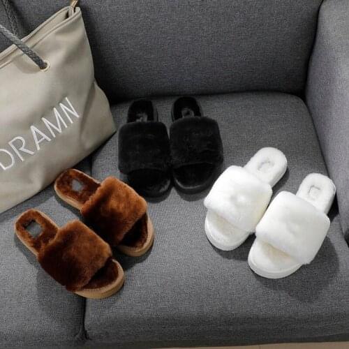 Fur Slippers Women Flat Winter Shoes Female Solid Color Designer Round Toe Shoes Woman Indoor Slippers Hot Zapatos De Mujer 2020