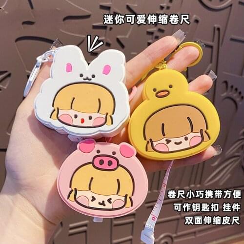 Cartoon Little Girl Metal Keychain Auto Telescopic Tape Ruler Pendant Cute Animal Bag Car Keyring Bell Lanyard Student Gift