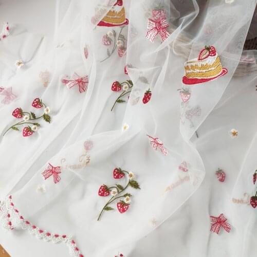Miuticolor Soft Mesh Flower Strawberry Embroidered Lace Fabric Handmade Cloth Dress Skirt Fabric Width 140cm 1yard