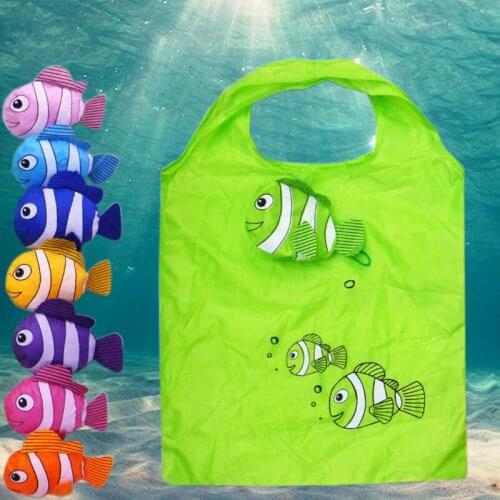 Reusable Shopping Bag Foldable Tote Bag Carton Fish Shopper Bag Large Women Bag Store Handbags Nylon Supermarket Totebags Women