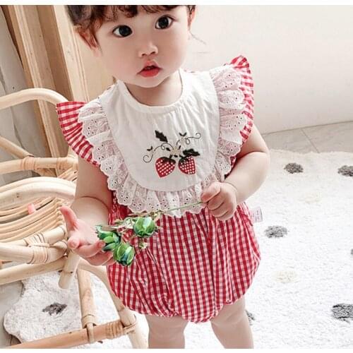 Fashion 2020 summer Newborn Toddler Infant Baby Girls strawberry plaid Romper Jumpsuit Clothes