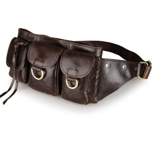 Fashion Cowhide Genuine Leather Waist Pack Leather Mens Waist Bag Fanny Pack Money Belt Bag Bum Bag Brown M089 New