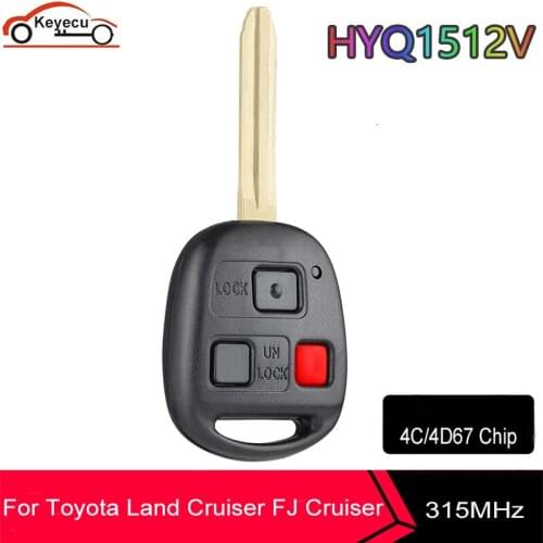 KEYECU New Replacement Remote Car Key Fob 3 Button 4C / 4D67 Chip for Toyota Land Cruiser 1998 1999 2000 2001 2002 FCC: HYQ1512V