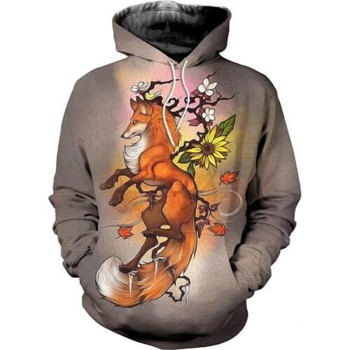 New 3D printed fox dress fashion Hoodie zipper casual shirt