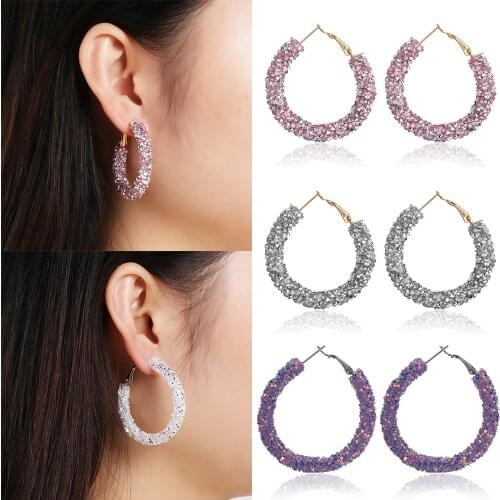 New Design Charm Austrian Crystal Glitter Hoop Earrings Geometric Round Shiny Rhinestone Big Earring Women Fashion Jewelry