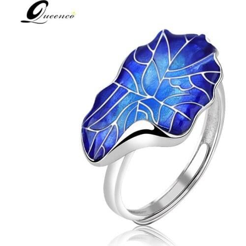 Cloisonne Lotus Leaf Ring Wedding Rings Silver Plated Rings Vintage Jewelry Chinese Style Women Accessories