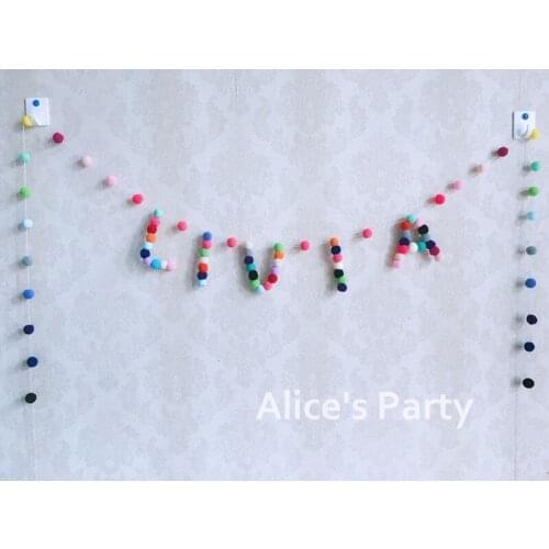 Personalized birthday letter buntings custom baby name bunting pompon balls room Pompoms garland furball felt party decoration
