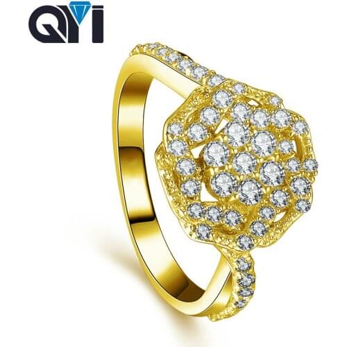 QYI Engagement jewelry Luxury 14K Solid Yellow Gold Rings Sona Simulated Diamond Wedding Rings For Women
