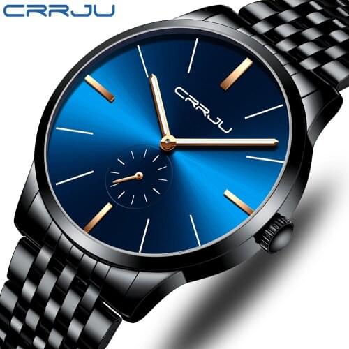 Luxury Brand CRRJU Simple Fashion Style Casual Military Quartz Men Watches Ultra-thin Full Steel Male Clock Date Wristwatch