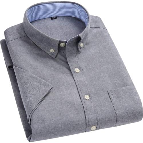 Aoliwen brand 2021 New Solid color business shirt Spring Summer Oxford Textile Casual Men Shirt short Sleeve Slim Fit men Shirt